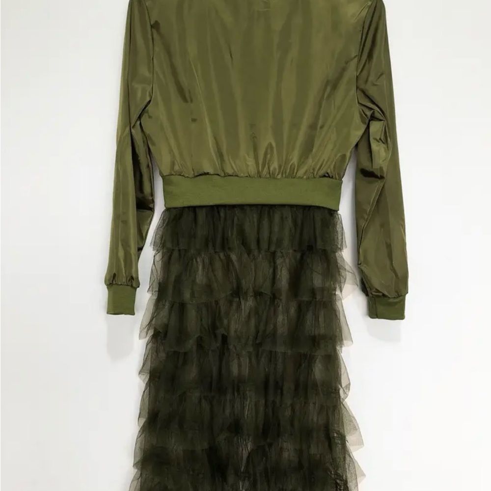 Green Ruffled Jacket with Sheer Overlay - Picture 2 of 3